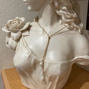 Ann Taylor Pearls good Necklace long two tassels ajustable 30”